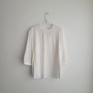 NWT LASCANA Cream Embroidered Lace Eyelet Blouse